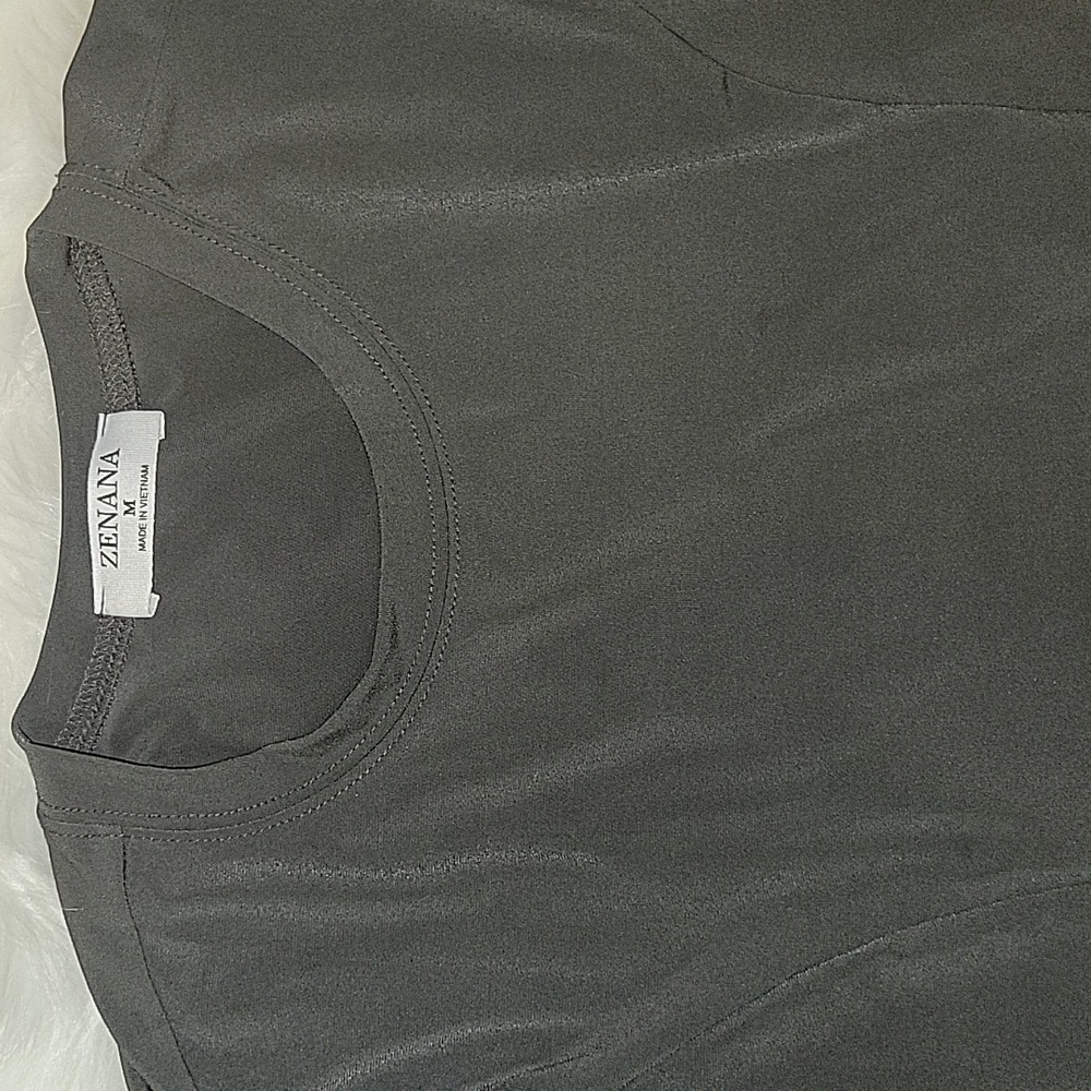 Zenana dark purple gray long sleeve stretch top long sleeves round neck M EUC… - Picture 7 of 10